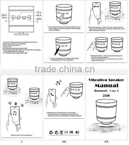 Super bass 20w twin stereo vibration speaker with rechargable battery