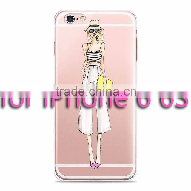 Fashion Girl Transparent Clear Soft Silicon TPU Gel Phone Case Cover for iPhone 6 6S Plus