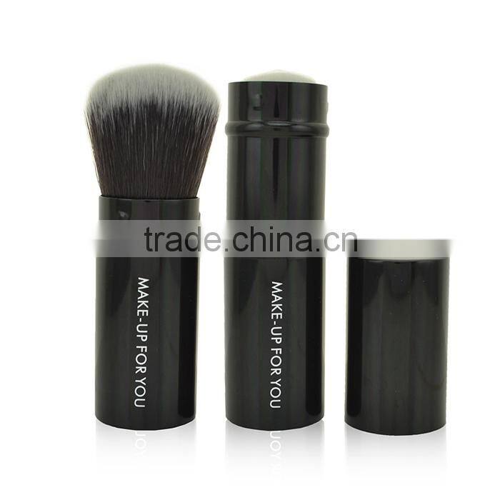 Pink synthetic hair retractable refillable powder brush