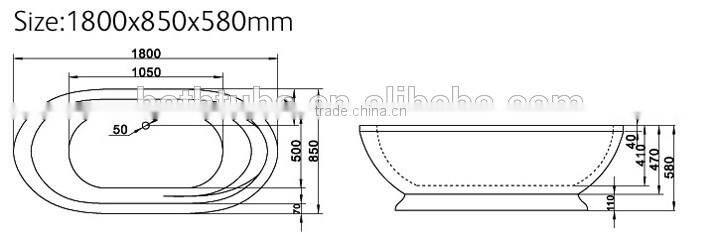 cUPC bathtub with slim overflow,fiberglass hot tub,end drain bath