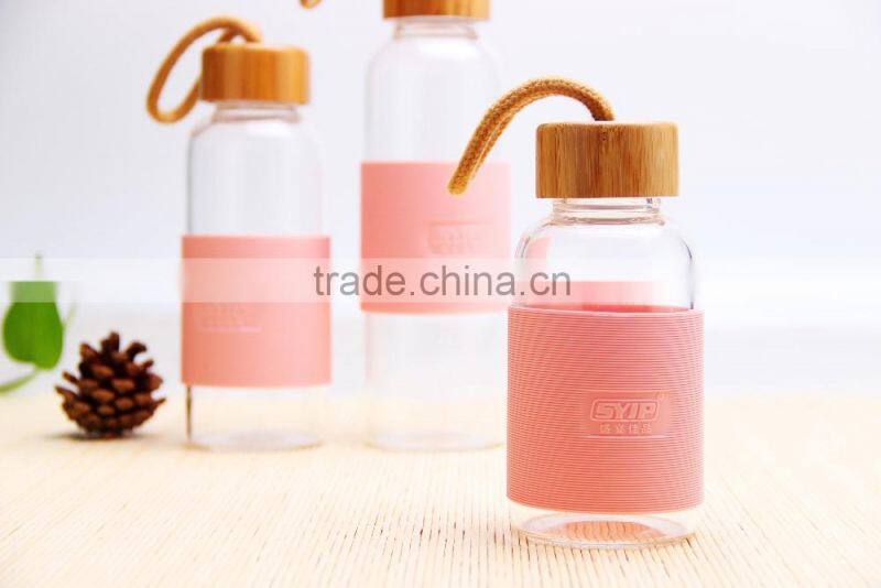 Double Wall Borosilicate Glass Tea Coffee Bottle with Bamboo Lid