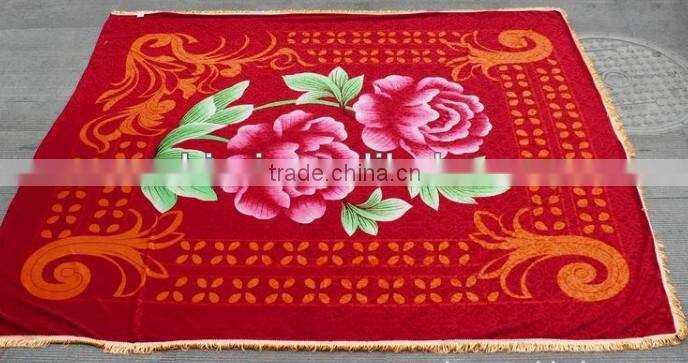 100% polyester flower print velvet bedsheet with 3 side lace
