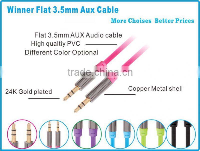 2014 New Design Colorful Flat 3.5mm AUX Audio Cable Jack To Jack