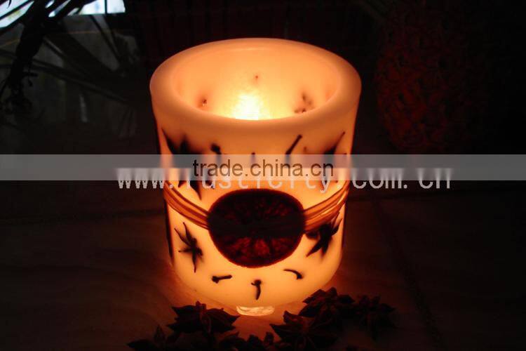 Handmade beautiful printing pillar LED candles for wedding souvenirs