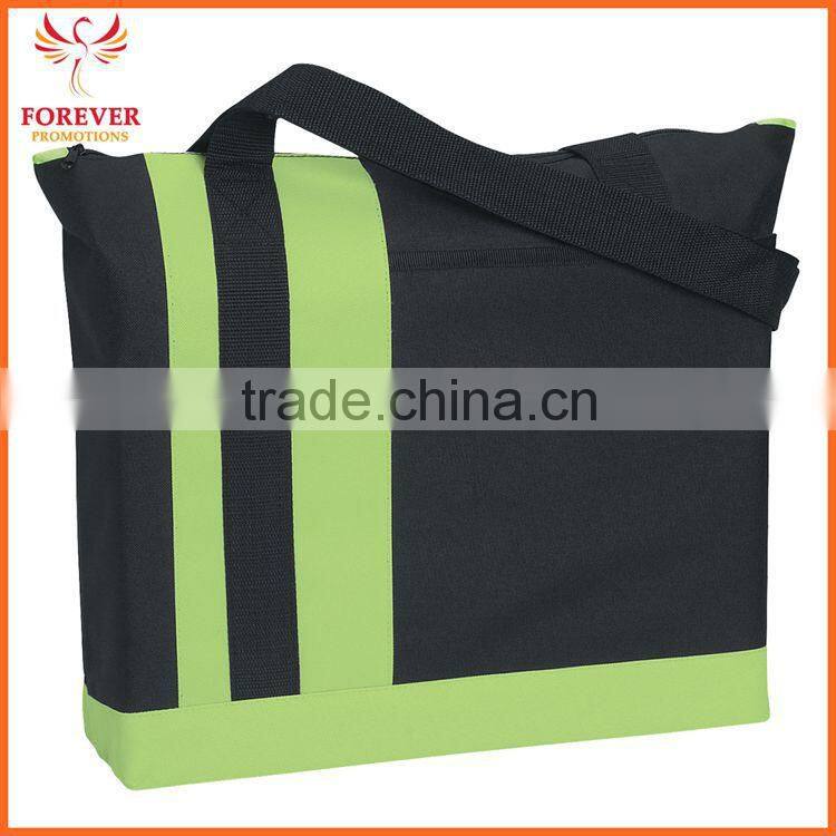 New Design Custom Larger Front Pocket 600 D Polyester Top Zippered Closure Tote Bag