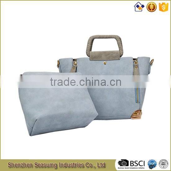 High Quality Suede PU Leather Handbag with frame handles