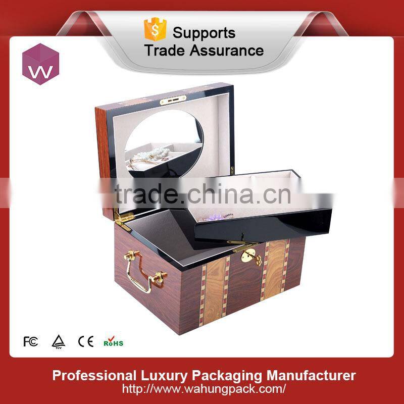 High Light Blue Lacquer Wooden Jewelry Box With Black Velvet