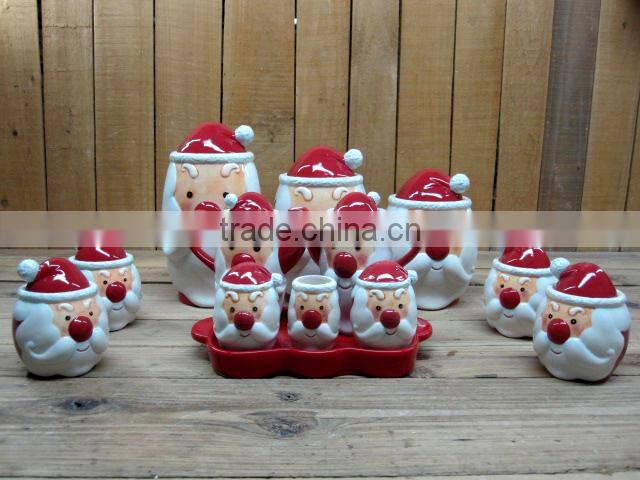 Manufacturing Handmade Ceramic Dolomite Snowman Food Containers Set with Wooden Stand
