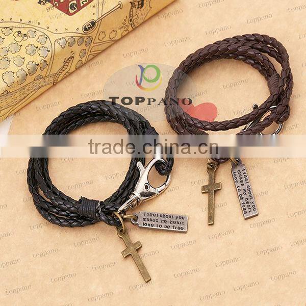 New charming and unique design jewelry fashion leather bracelet genuine metal charm leather bracelet