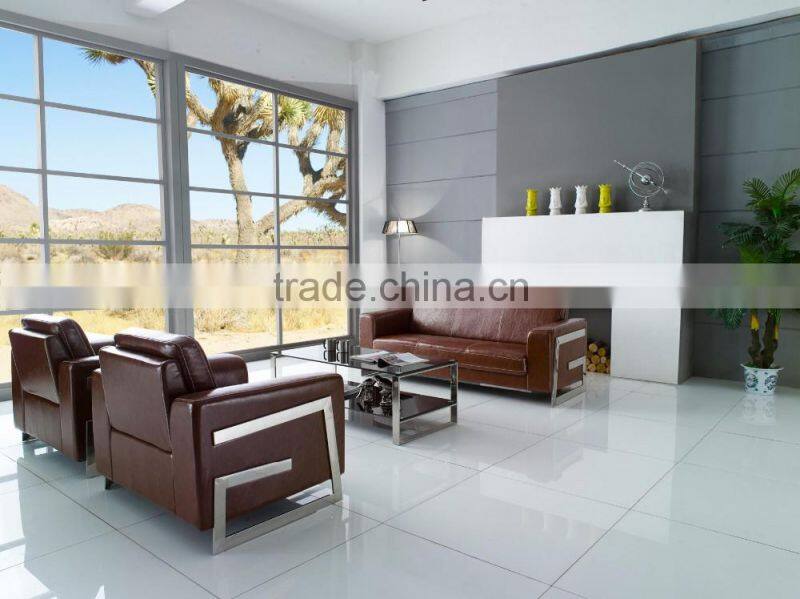 S818 Top grade office leather sofa with oil leather and stainless steel leg