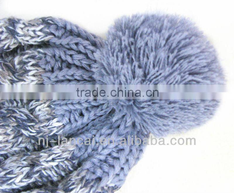 fashion winter Ladies knitted cable peaked hat with pom-pom