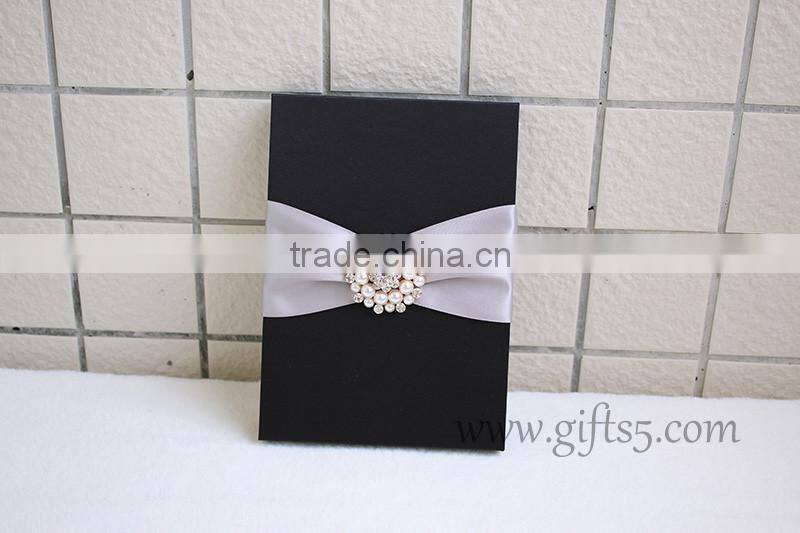 Graceful black silk wedding packaging box for invitation cards
