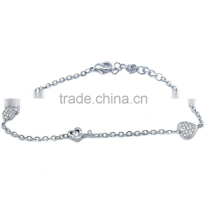 High value rhodium plated custom hamsa charm silver bracelet