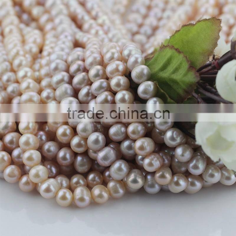 pink lavendar color potato shape A grade rings 8-9mm natural color pearl strand