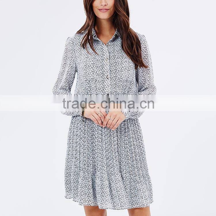 Apparel new arrivals autumn herringbone woman long sleeve pleated casual dress