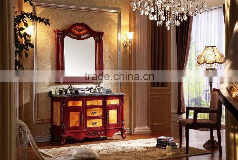 Luxury royal living room furniture classic solid wood bathroom vanity kit with basin sink and faucet WTS802