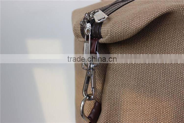 Vintage khaki Canvas tote bag with leather