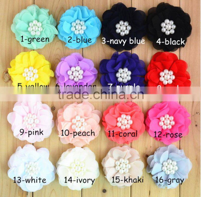 pure color artificial chiffon fabric flower handmade hair accessories