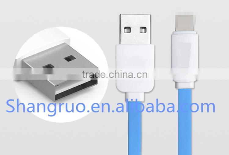 hot sale flat colorful noodle USB charging cable 8pin data cable