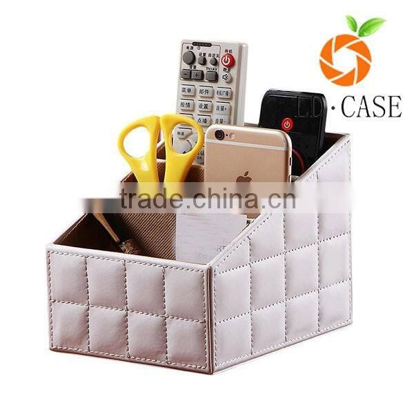 wholesale good price Handmade white print faux leather desk organizer