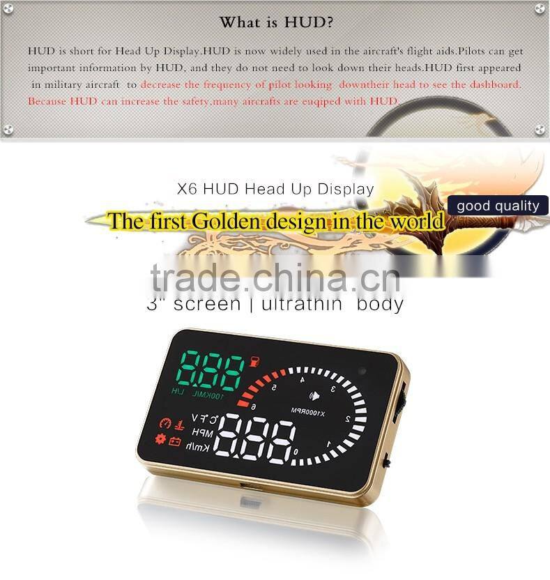 3 Inch X6 GPS car hud OBD2 head up display system