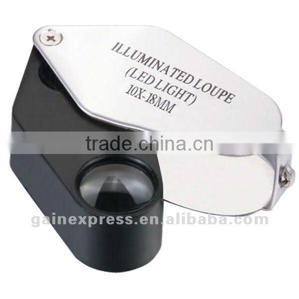 10x Folding Jeweler Loupe Magnifier + LED light, 18mm lens Jewel Identifier Tool