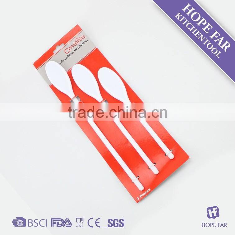 0600114 3pcs white color plastic salad spoons set with long handle