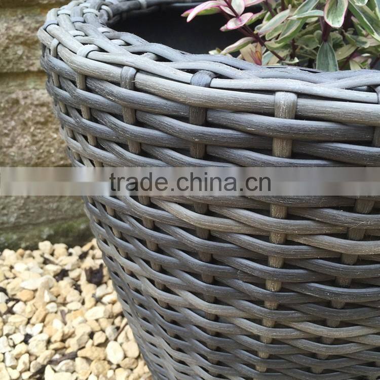 Decoration flower pot waterproof resin wicker woven garden planter