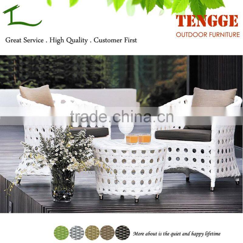 TG-8076 Outdoor white rattan furniture wicker table and 2 chairs
