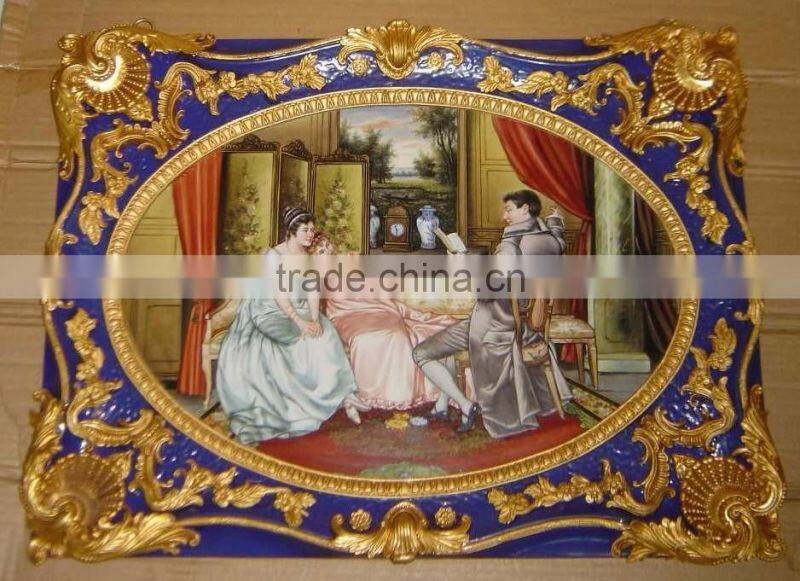 European Noble And Elegant Ceramic Art Fresco, Brass Mounted Ceramic Art & Craft Fresco, Home Decorative Fresco