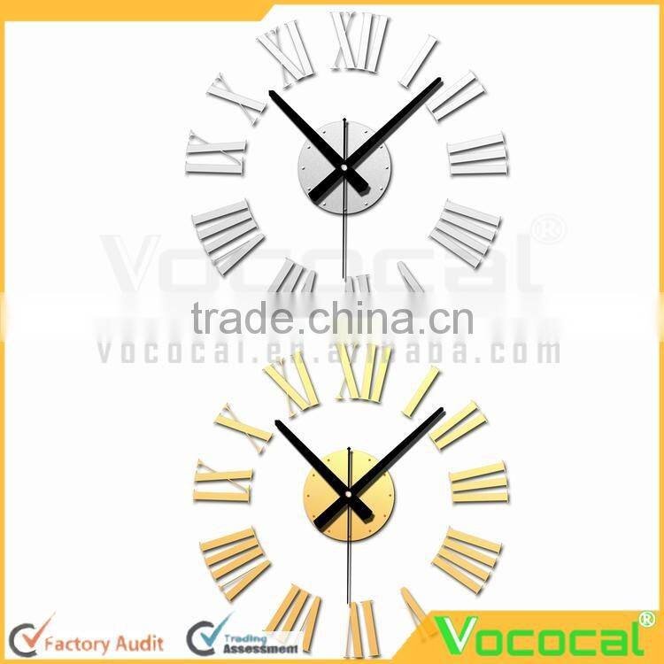 Modern DIY Art 3D Metal Roman Numeral Wall Clock for Home Office Decoration