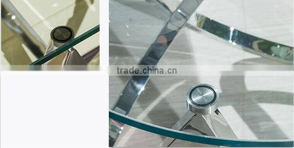 Special Shape Tempered Glass Top Console Table Set With Stainless Steel Base For Home Use