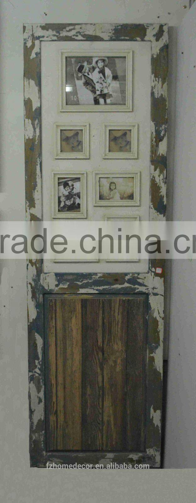 wood door with photo frame in rustic style for home decoration