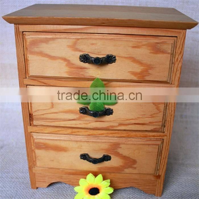 Unfinished pine decorative pattern wood wood cabinet small drawer cabinet small drawer for three hole
