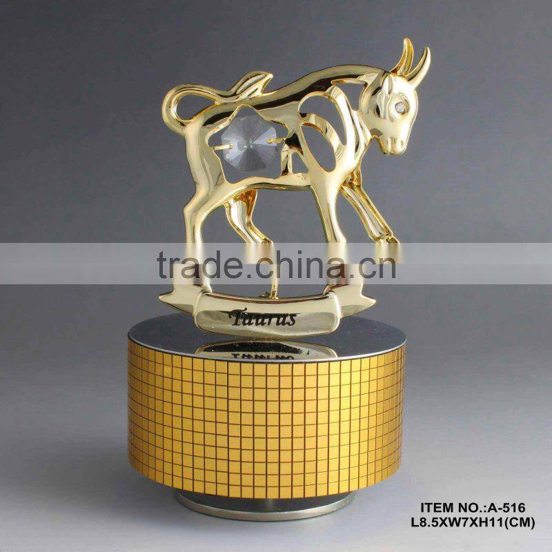 gold plated Zodiac aquarius music box with crystals from swarovski