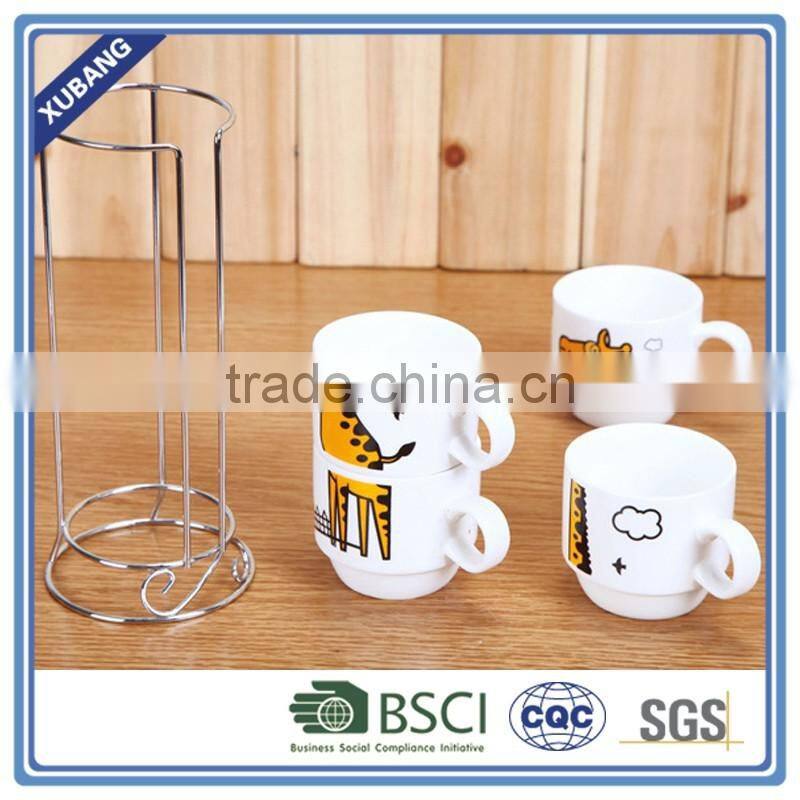 2016 New design Ceramic coffee cups set of 4pcs with metal rack for sale