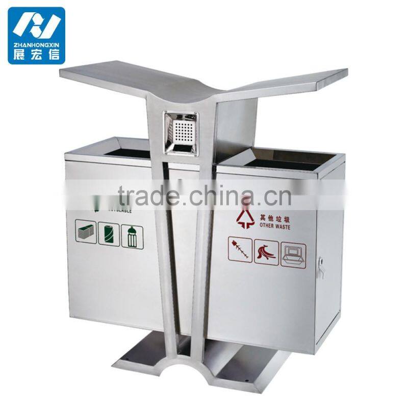 stainless steel public outdoor waste receptacle