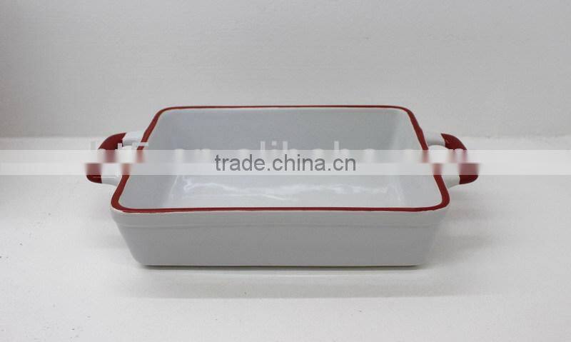 large rectangle tableware bakeware with red rim