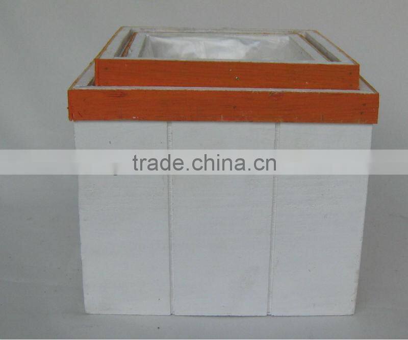 white wash rectangle wooden flower pot