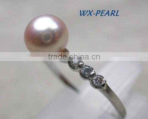 golde pearl silver ring with tahitian pink round pearl ring