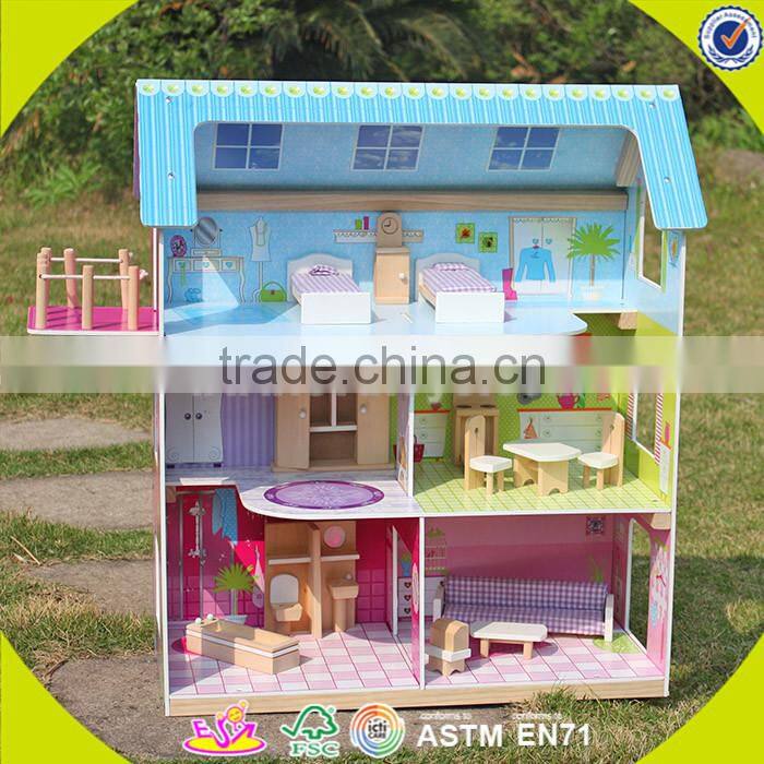 wholesale wooden dollhouse toy for children, lovely wooden dollhouse toy, popular wooden dollhouse toy for kids W06A104