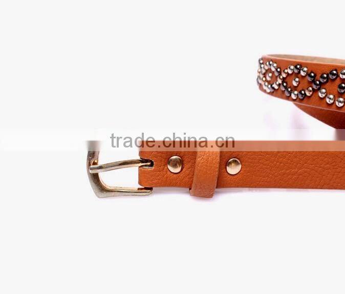 Fashion spikes decorated pin buckle sex girl thin PU waist belt