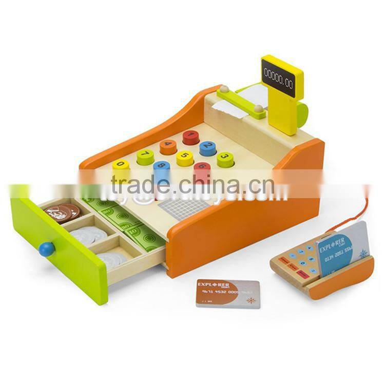 New design interactive pretend play wooden calculator toy cash register for children W10A063