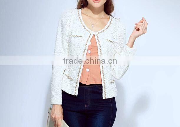 2015 ladies quality beaded coat long sleeve oem wholesale factory fashion woman coat