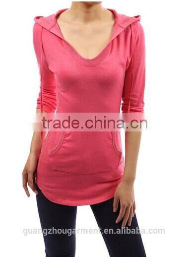 cotton hoodie ribbed sides pocket curve hem tunic casual top Adult age plain crop tops,long sleeve top,online clothing store