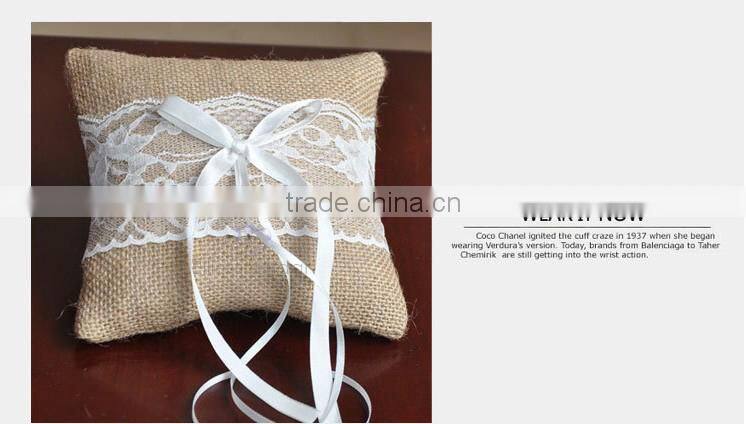 Linen Wedding Ring Pillow Set with Lace and Ribbon (6 Pieces)