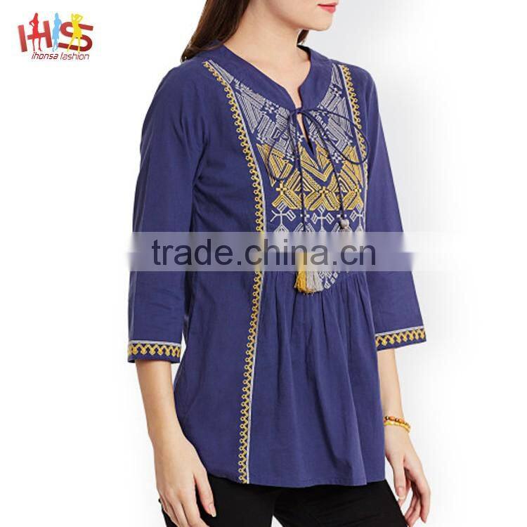 Long kurti neck designs of kurtis blue embroidery kurti with jacket designs image