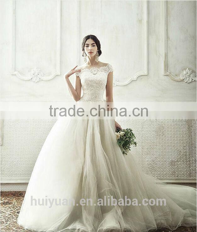 light pink ball gown cap sleeve decent wedding dress