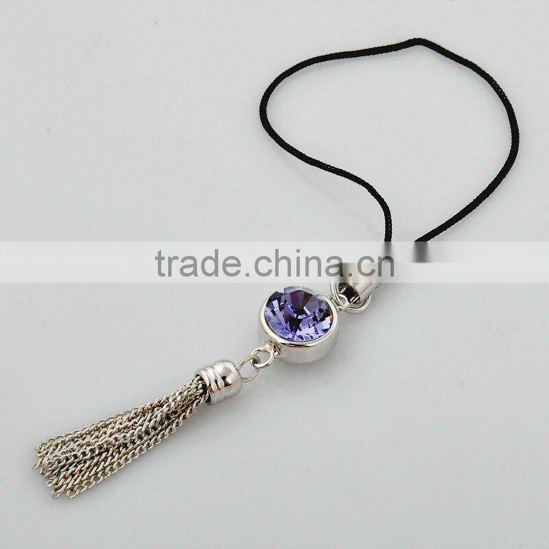 fashion mobile charm, chain frange cell phone accessories, high class crystal mobile accessories