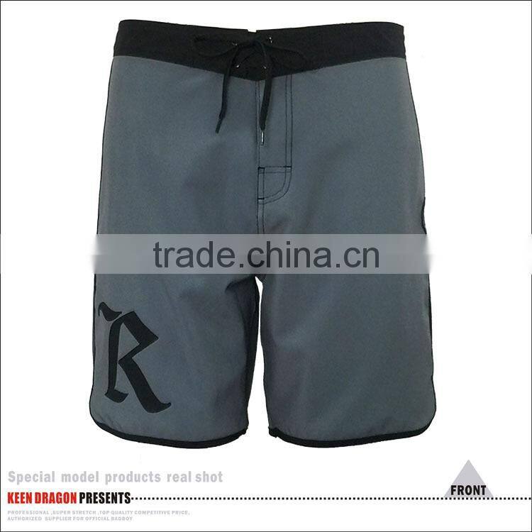 Custom logo grey board shorts with black binding cheap mens beachwear